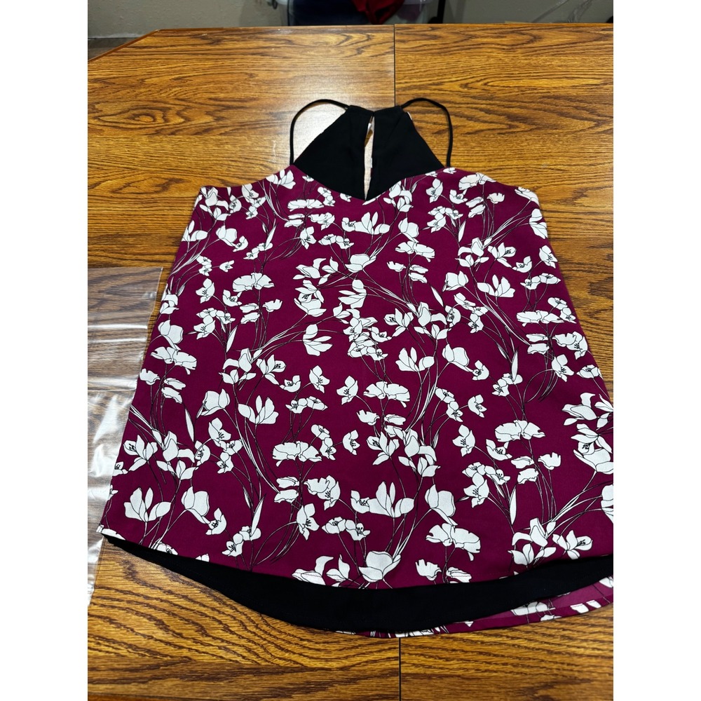 Express Barcelona Cami Womens XS Burgundy Floral Halter Neck Racerback Tank Top